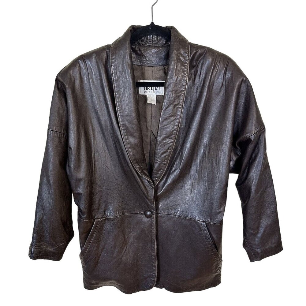 FIRENZE Santa Barbara Leather Womens Blazer Jacket Coat Dark Brown Medium Pocket